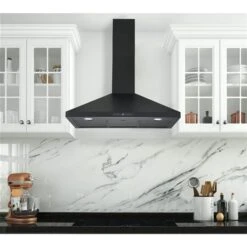 Ancona 36-in 440 CFM Matte Black Convertible Wall Mount Pyramid Range Hood With Charcoal Filter Included